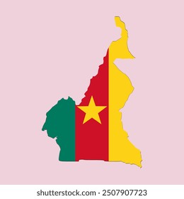 Cameroon map with national flag. Vector Illustration