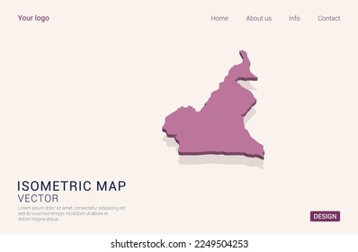 Mapa de Camerún morado sobre fondo blanco con 3d ilustración vectorial isométrica