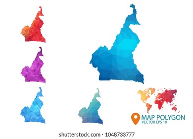 Cameroon Map - Set of geometric rumpled triangular low poly style gradient graphic background , Map world polygonal design for your . Vector illustration eps 10.