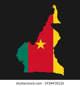 Cameroon map silhouette with flag on black background