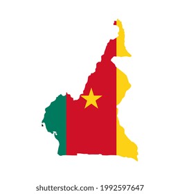 Kamerun-Karte, Silhouette mit Flagge auf weißem Hintergrund