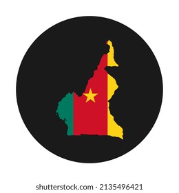 Silueta de mapa de Camerún con bandera sobre fondo negro