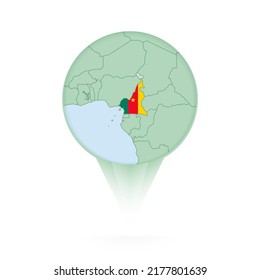 Cameroon map, stylish location icon with Cameroon map and flag. Green pin icon.