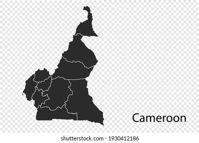 Cameroon map vector, black color. isolated on transparent background