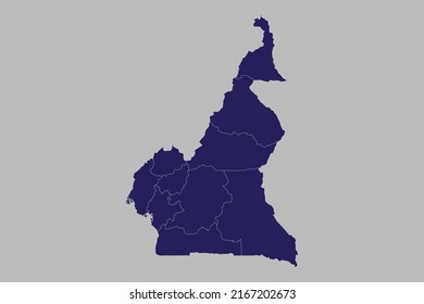 Cameroon map vector, blue color, Isolated on gray background