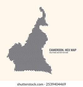 Padrão De Meio-Tom Hexagonal De Vetor De Mapa De Camarões Isolar No Plano De Fundo Claro. Textura hexadecimal em forma de mapa de Camarões. Mapa do Contorno Tecnológico Moderno de Camarões para Projetos de Design ou Negócios