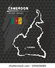 Cameroon map, vector pen drawing on black background