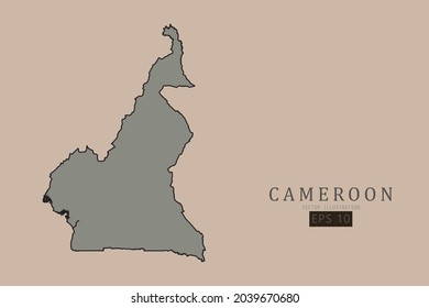 Cameroon Map - World Map International vector template with old classic style and gray color on map isolated on brown background - Vector illustration eps 10 