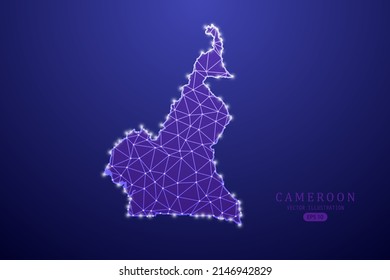 Cameroon Map - World Map International vector template with purple mash line, point scales, and polygon style isolated on purple technology background - Vector illustration eps 10