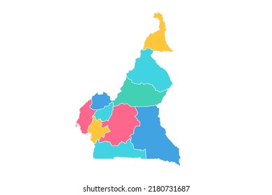 Mapa de Camerún - Mapa Mundial Plantilla vectorial internacional con alto nivel de detalle incluyendo azul, verde, rosa y amarillo color de contorno aislado en fondo blanco - Ilustración vectorial eps 10