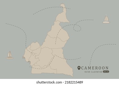 Cameroon Map - World Map International vector template High detailed with brown color isolated on grey background including simple point of location, wind, boat icon - Vector illustration eps 10