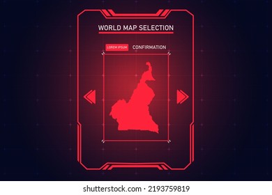 Cameroon Map - World Map International vector template with Red Color in perspective style and HUD, GUI, UI interface isolated on black background for design - Vector illustration eps 10