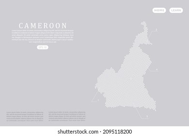 Cameroon Map - World map vector template with White dots, grid, grunge, halftone style isolated on grey background for education, infographic, design, website - Vector illustration eps 10