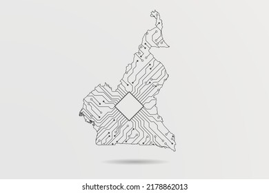 Cameroon Map - World map vector template with Abstract futuristic circuit board Illustration or High-tech technology mash line and point scales on white background - Vector illustration ep 10