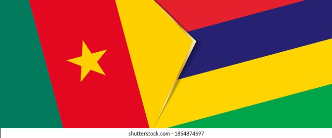 Cameroon and Mauritius flags, two vector flags symbol of relationship or confrontation.