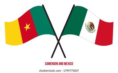 Cameroon and Mexico Flags Crossed And Waving Flat Style. Official Proportion. Correct Colors.