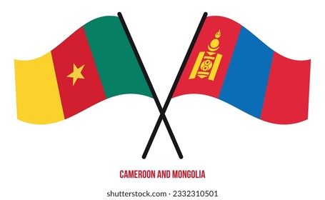 Cameroon and Mongolia Flags Crossed And Waving Flat Style. Official Proportion. Correct Colors.