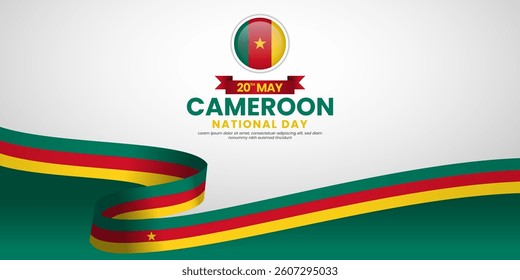 Cameroon national day banner background with realistic ribbon flag design with blank space area