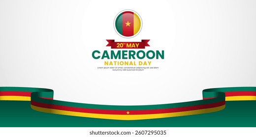 Cameroon national day banner background with realistic ribbon flag design with blank space area
