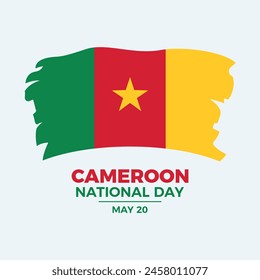 Cameroon National Day poster vector illustration. Grunge Cameroon flag icon vector. Paintbrush Cameroon flag graphic design element. Template for background, banner, card. May 20. Important day