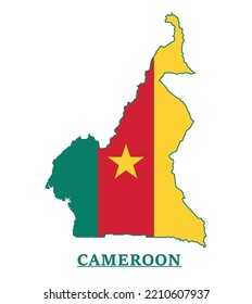 Diseño Del Mapa De Bandera Nacional De Camerún, Ilustración De La Bandera De Camerún Dentro Del Mapa 