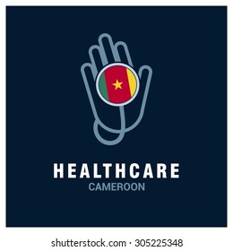 Cameroon National Flag On Stethoscope - Health Care Logo - Medical Logo - Specialist Doctors In Country - Hospital Clinic Logo - Helping Hand Logo - Charity Help Vector Illustration