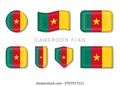 Conjunto de Bandeira Nacional dos Camarões — Ícones Patrióticos Brilhantes em Estilo Moderno de Vetor