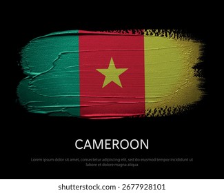 Banderas nacionales de Camerún sobre fondo oscuro en obras de arte de estilo grunge