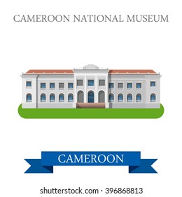 Cameroon National Museum. Flat cartoon style historic sight showplace attraction web site vector illustration. World countries cities vacation travel sightseeing Africa collection.