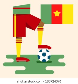 Cameroon, national soccer uniform and flag, flat design