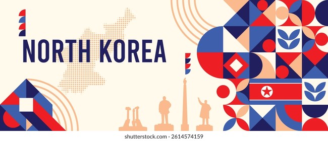 Cameroon national vector banner featuring the flag, dotted map, landmarks, and geometric pattern design