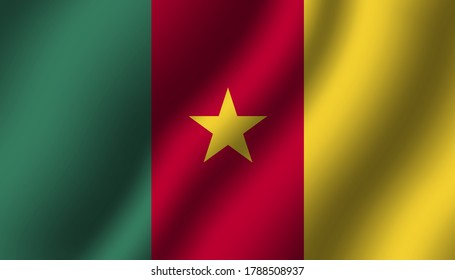 Kamerun National Wavy Flag Vektorgrafik. Textilgewebe, Nahaufnahme