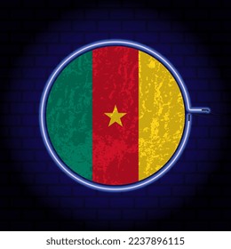 Cameroon neon grunge flag on wall backgrond. Vector illustration.