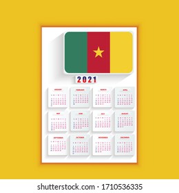 cameroon New year 2021 poster template design, new year 2021 calendar design,  annual calendar 2021, One Page Wall Calendar 2021