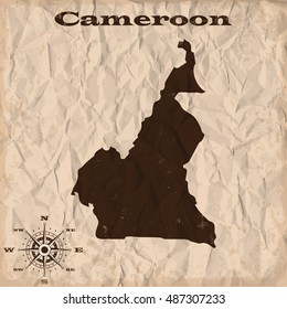 Cameroon old map with grunge and crumpled paper. Vector illustration