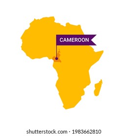 Cameroon on an Africa s map with word Cameroon on a flag-shaped marker.