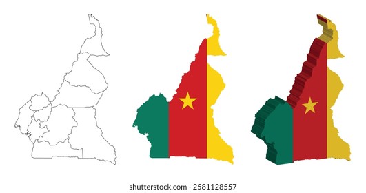 Cameroon outline, fill with flag and 3d map