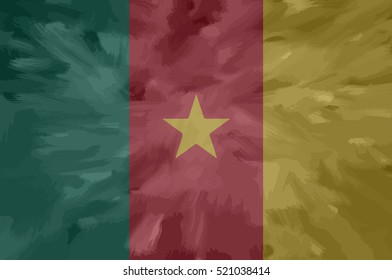  Cameroon painted / drawn vector flag. Dramatic, unusual look. Vector file contains flag and texture layers