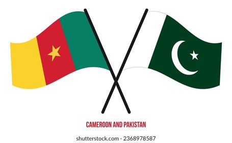 Cameroon and Pakistan Flags Crossed And Waving Flat Style. Official Proportion. Correct Colors.