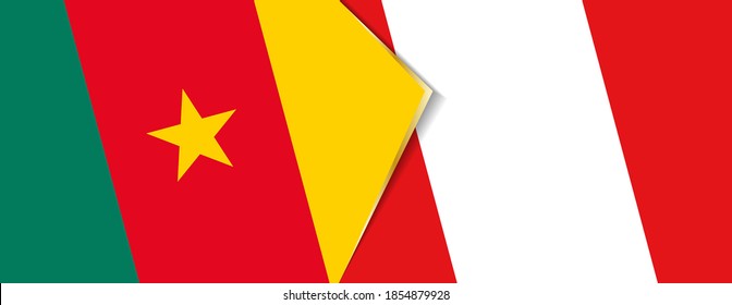 Cameroon and Peru flags, two vector flags symbol of relationship or confrontation.