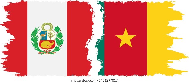 Cameroon and Peru grunge flags connection, vector
