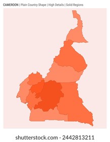Mapa del país de Camerún. Detalles altos. Estilo Regiones sólidas. Forma de Camerún. Ilustración vectorial.