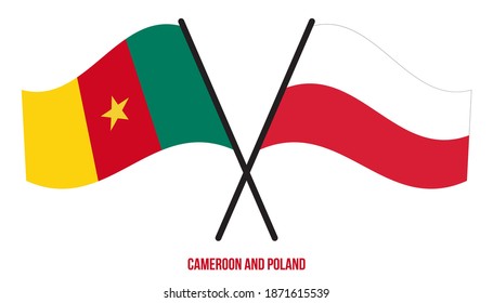 Cameroon and Poland Flags Crossed And Waving Flat Style. Official Proportion. Correct Colors.