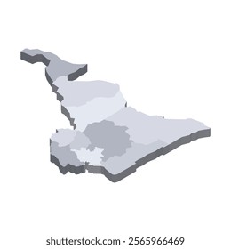 Cameroon political map of administrative divisions - regions. 3D isometric blank vector map in shades of grey.