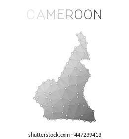 Cameroon polygonal vector map. Molecular structure country map design. Network connections polygonal Cameroon map in geometric style for your infographics.