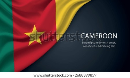 Cameroon realistic waving flag on dark background with elegant folds and lighting