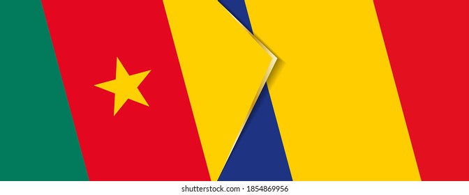 Cameroon and Romania flags, two vector flags symbol of relationship or confrontation.