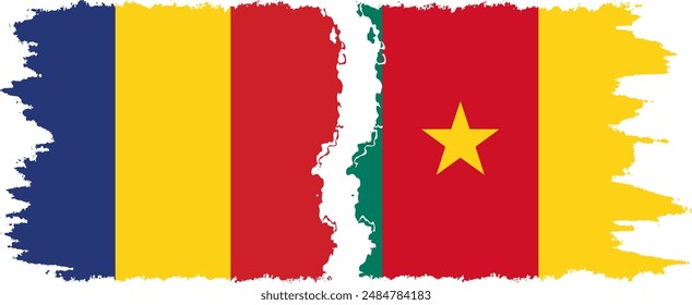 Cameroon and Romania grunge flags connection, vector