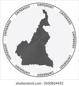 Cameroon round logo design. Country shape build of rings. Cameroon text around the country. Vector Illustration.