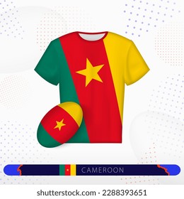 Cameroon rugby jersey with rugby ball of Cameroon on abstract sport background. Jersey design.